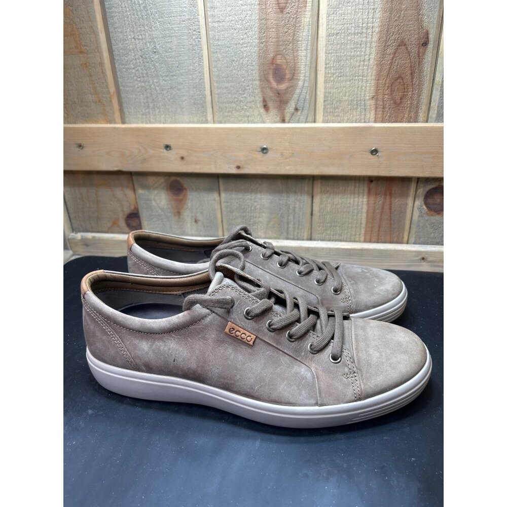 Ecco Mens Soft 7 LaceUp Sneakers Size 10 10.5 Distressed Stone Taupe Leather